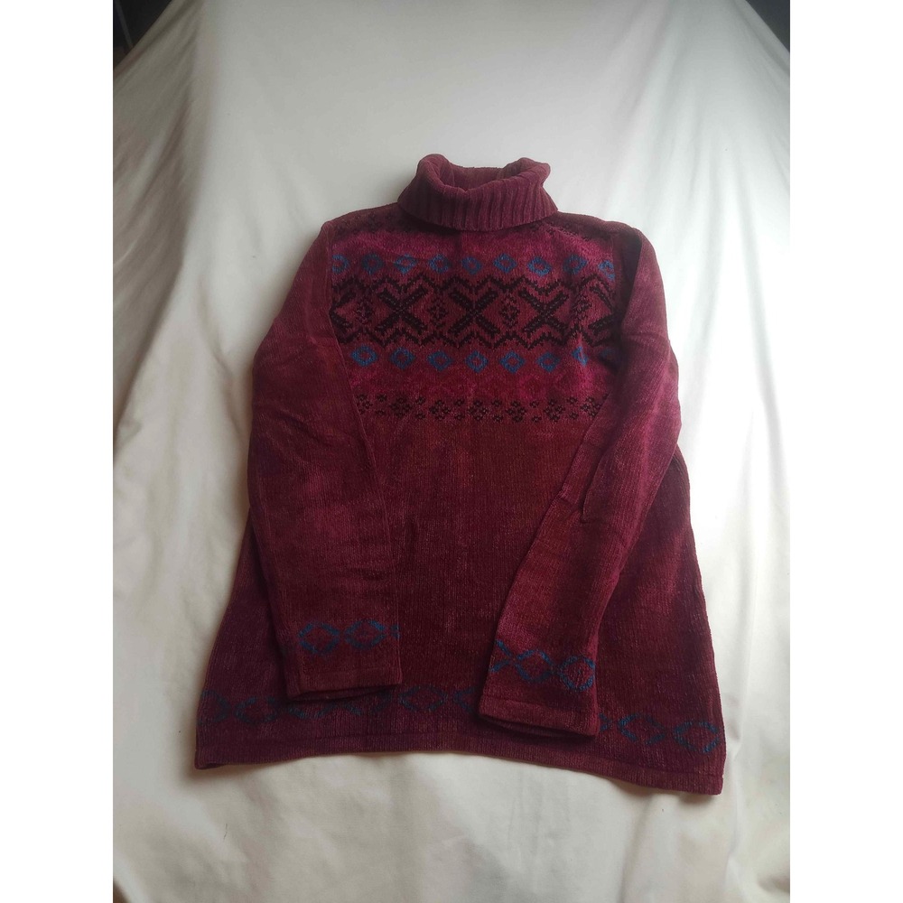 Villager Sport Liz Claiborne Turtleneck Sweater Burgundy Fair Isle Womens PM